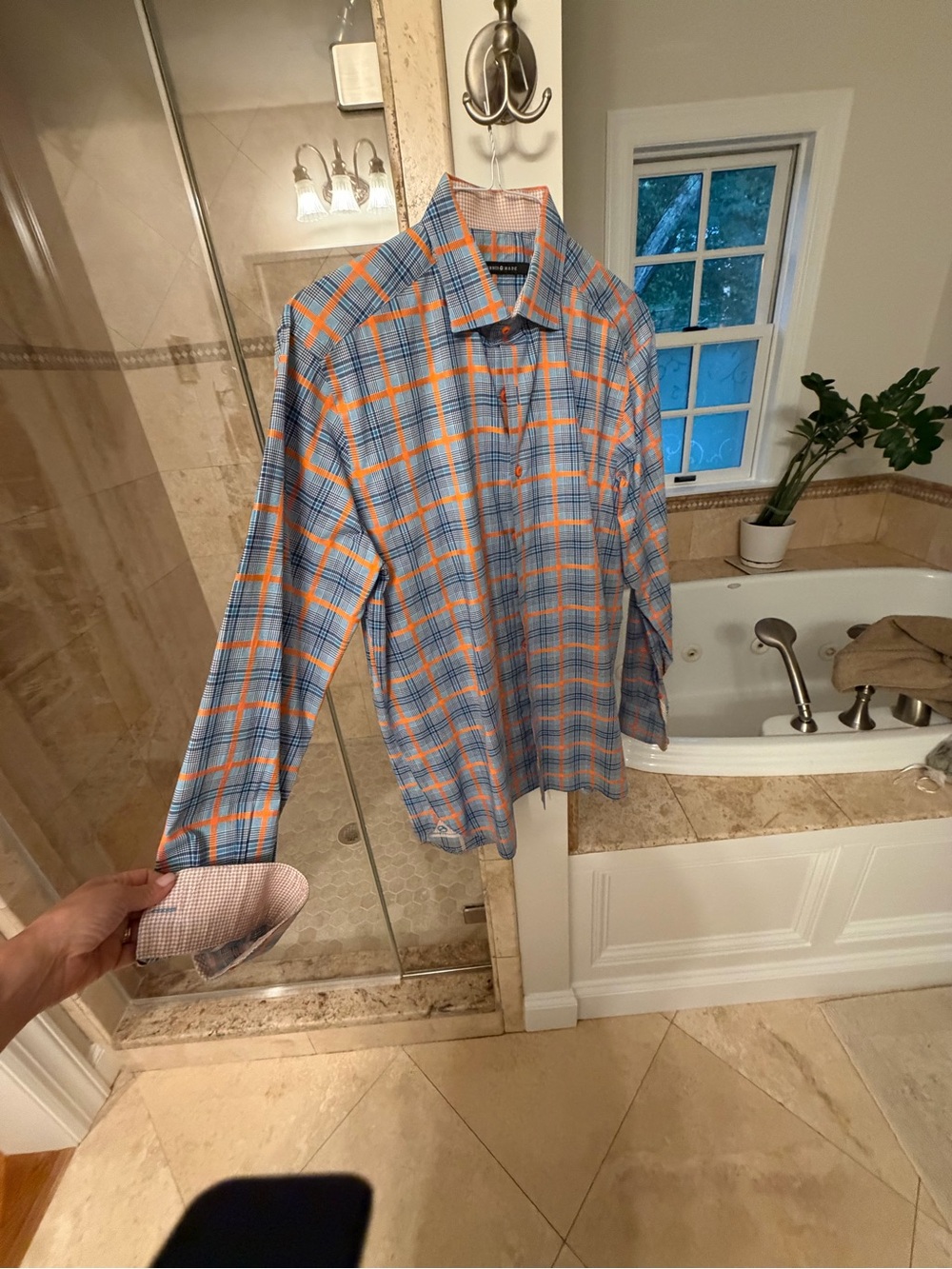 Men's Blue & Orange Plaid Button-Down Shirt    41/16